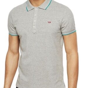 Diesel T-Randy Gray Cotton Polo with Teal Accents Medium NWT